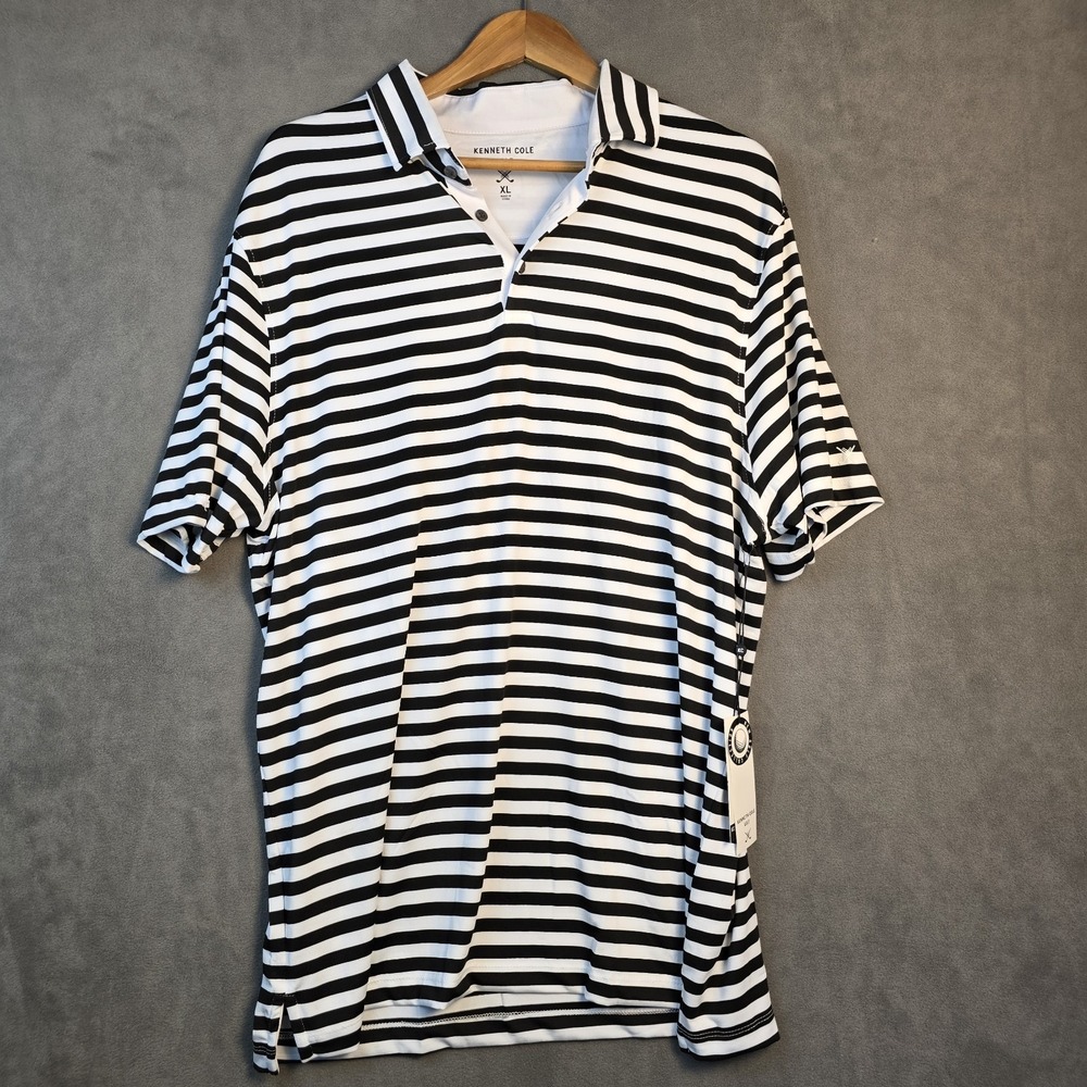 Kenneth Cole Golf Polo Shirt  Striped Lightweight  Wicking UPF 50+ Stretch. C224